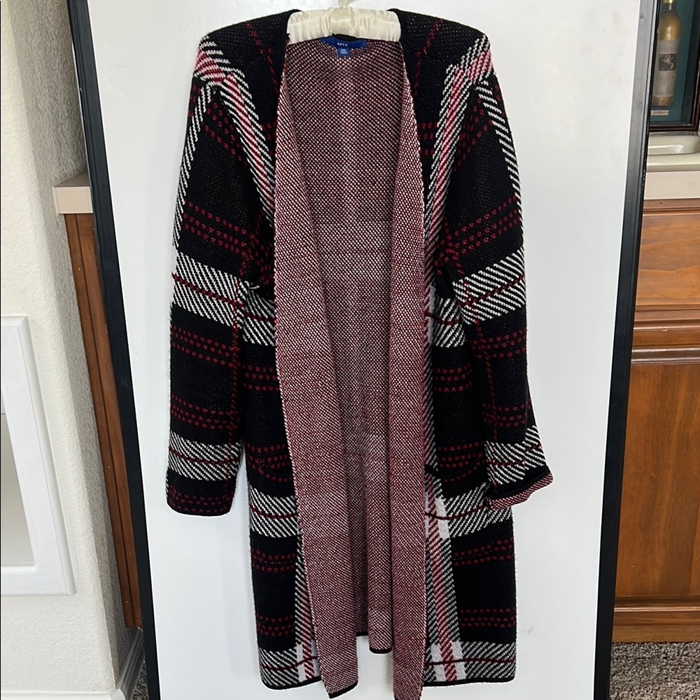 Apt 9 Black and Red Geometric Open Cardigan Sweater XXL